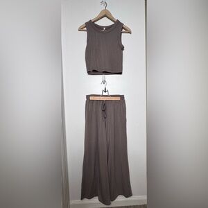 Pinkblush Gray/mauve Cropped Jumpsuit Set